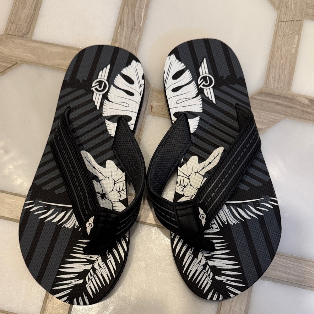 Stylish Kids Flip Flops with Black and White Design